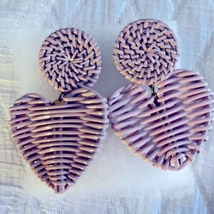 Oversized light pink heart-shaped basketweave earrings. New. Never worn.